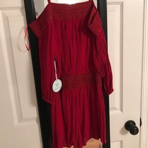 Cold shoulder red Romper